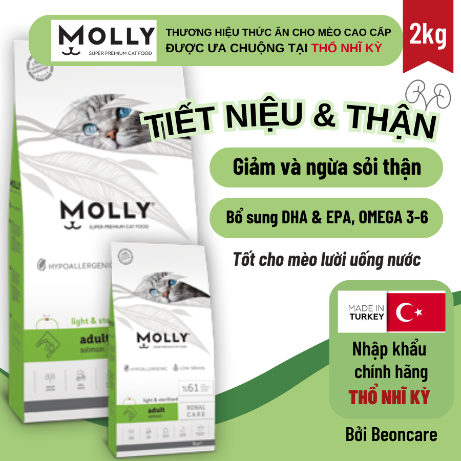 Hạt tiết niệu Molly 2kg giảm và ngừa sỏi thận, sỏi bàng quang, ngừa tiểu giắt ở mèo, tốt cho mèo lười uống nước Turkey