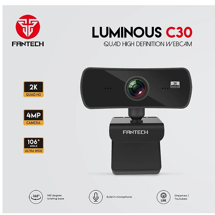 Webcam Livestream Chuyên Nghiệp FANTECH C30 LUMINOUS 4MP Hỗ Trợ Quay Chất Lượng 2K - Hàng chính hãng