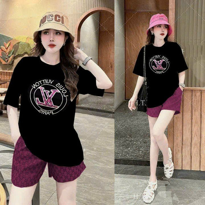 Bộ short thun cotton thêu logo VL quần bố đẹp mát mịn siêu hót đủ size (hàng xuất Hàn- Nhật) Bộ đồ Có thể mặc ở nhà,