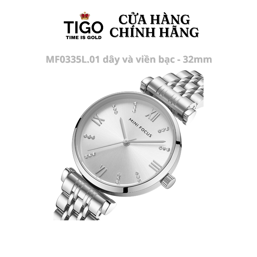 Đồng Hồ Nữ MINI FOCUS MF0335L.01 Dây Thép Bạc Viền Bạc Thép Không Gỉ Cao Cấp Mặt Tròn Đường Kính 32mm Chống Nước