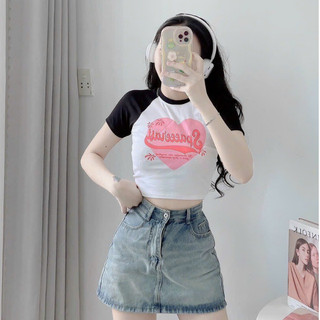 Áo thun croptop tay ngắn trái tim TiQi Jeans A36
