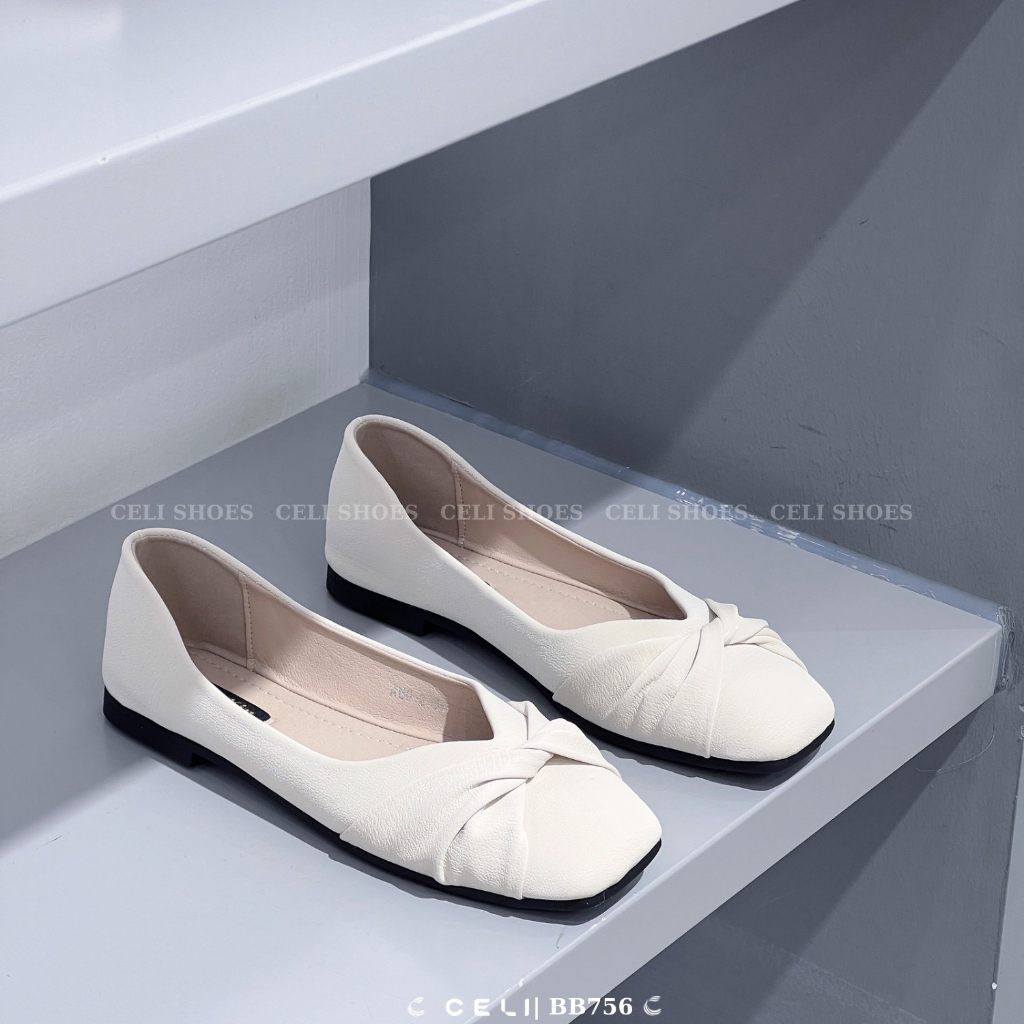 Giày búp bê nữ Celi Shoes 1p gót vuông da trơn BB756