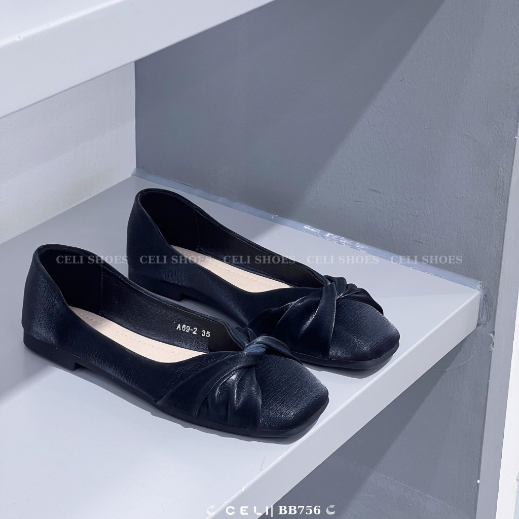 Giày búp bê nữ Celi Shoes 1p gót vuông da trơn BB756