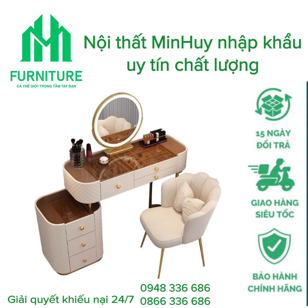 Bàn trang điểm có gương LED ghế nơ nhiều mẫu lựa chọn nội thất MINHUY bảo hành 1 năm