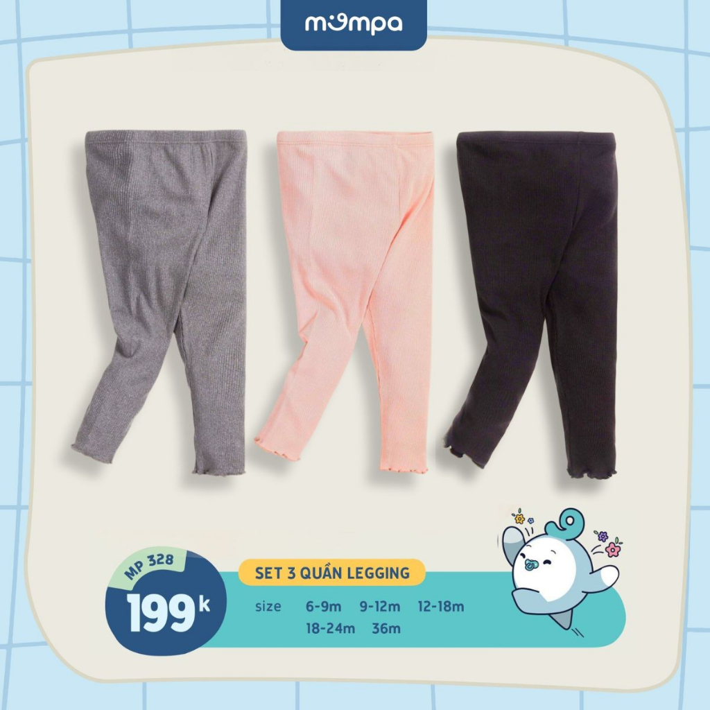 Quần legging bé gái Mompa Set 3 cái từ 6 tháng - 3 tuổi vải Sợi tre Bamboo mềm mại thoáng khí 328