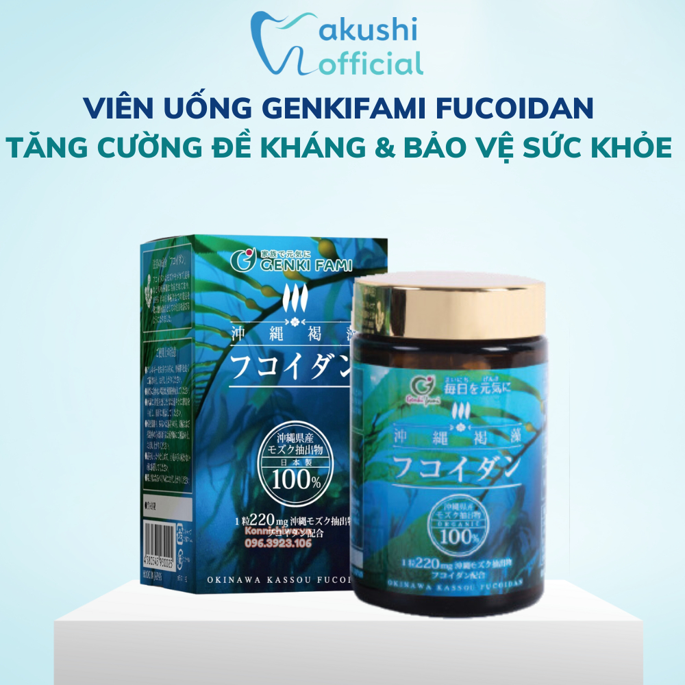 Viên uống tảo nâu Genkifami Fucoidan Nhật Bản giúp tăng cường đề kháng bảo vệ sức khỏe lọ 150 viên - Akushi