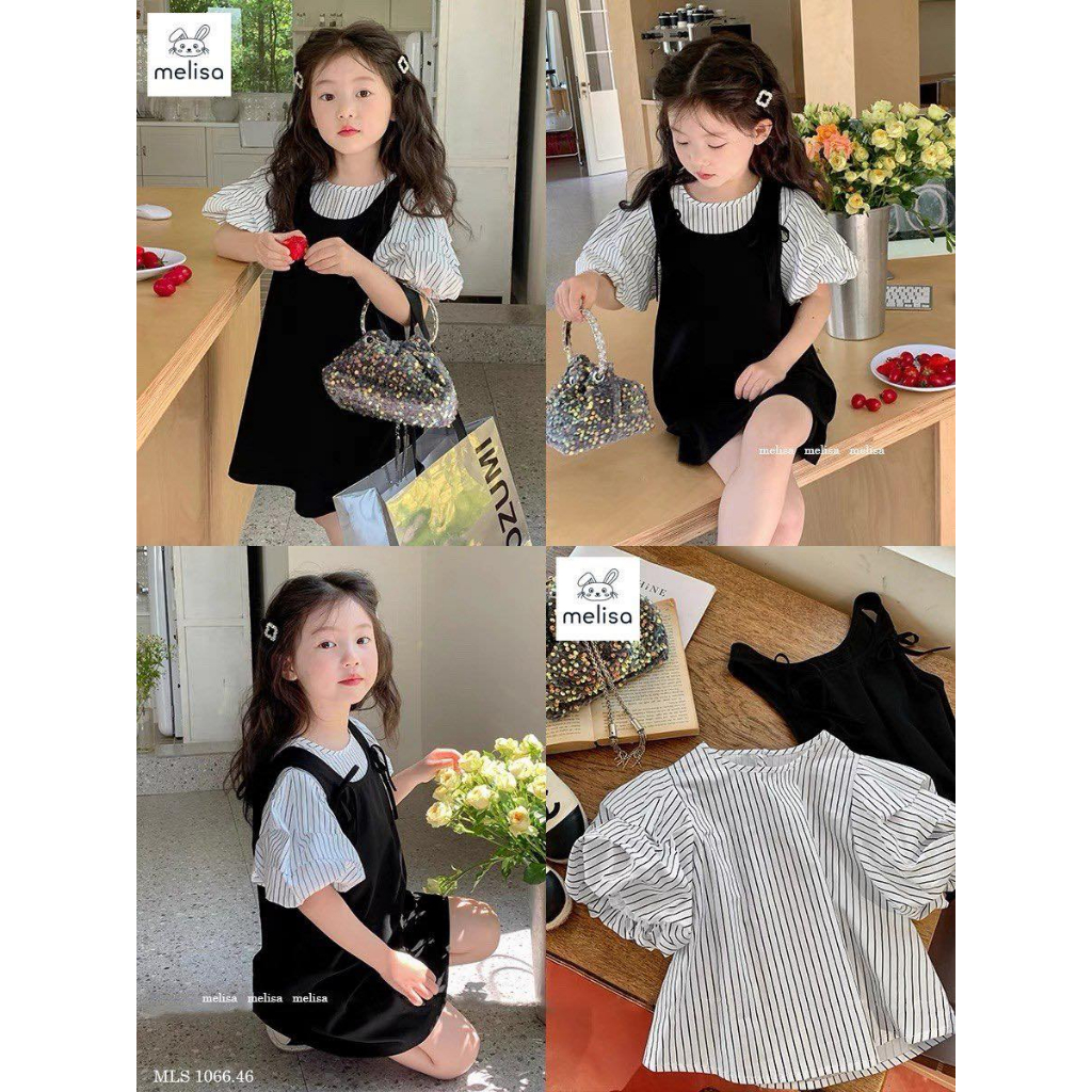 Set áo kẻ kèm yếm đen cho bé