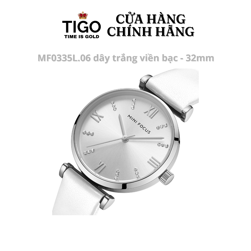 Đồng Hồ Nữ MINI FOCUS MF0335L.06 Dây Da Trắng Viền Bạc Thép Không Gỉ Cao Cấp Mặt Tròn Đường Kính 32mm Chống Nước
