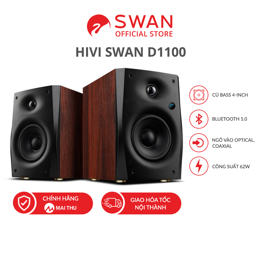 Loa HIVI SWAN D1100 - Bluetooth 5.0 - Kết nối Optical Coaxial  - Woofer 4 inch - Công suất 62W - Chính hãng MAI THU