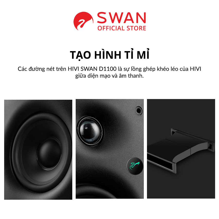 Loa HIVI SWAN D1100 - Bluetooth 5.0 - Kết nối Optical Coaxial  - Woofer 4 inch - Công suất 62W - Chính hãng MAI THU