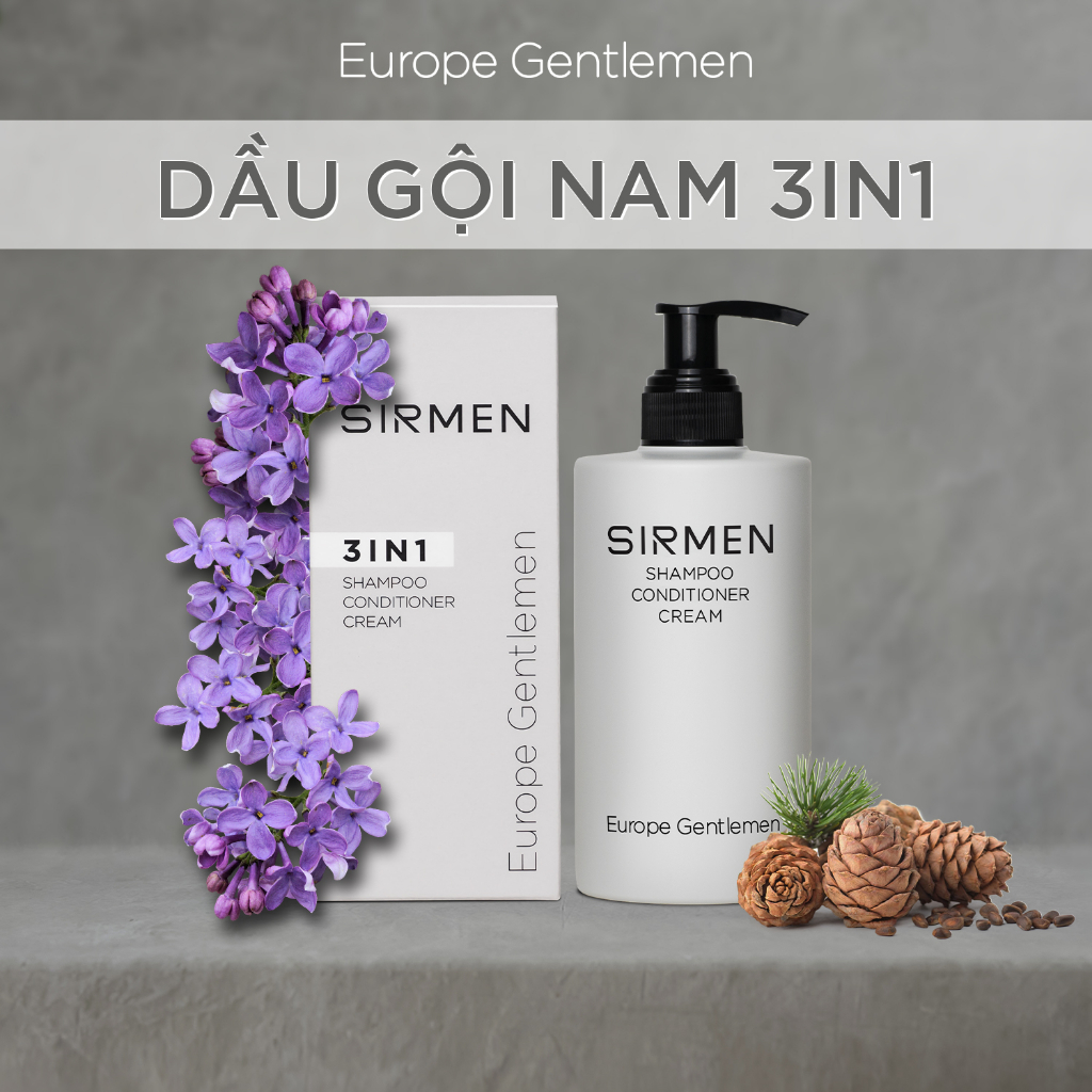 Dầu gội nam 3 in 1 hương nước hoa châu Âu SIRMEN Europe Gentlemen giúp sạch da đầu, tóc chắc khoẻ công nghệ EU-Nano 320g