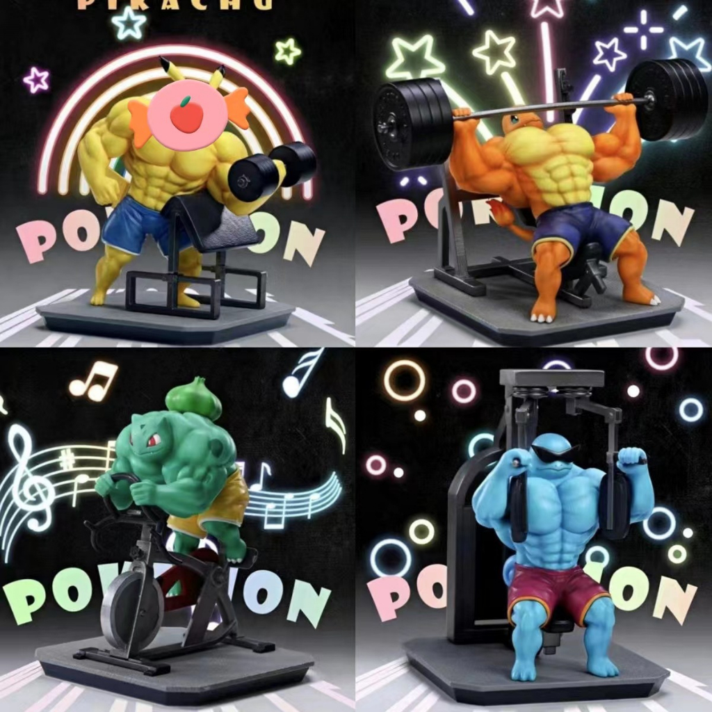 Mô Hình Pokemon Cơ Bắp Tập Thể Hình, Pikachu, Charmander, Jenny Rùa, Ếch Hạt, Cao 17cm, Decor Trang Trí, Quà Tặng Cho Bé