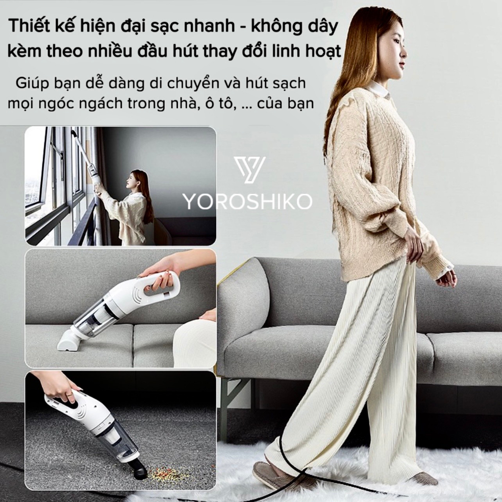 Máy hút bụi mini cầm tay không dây 4in1 đa năng cao cấp Yoroshiko 2023