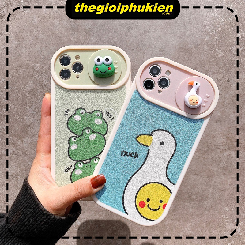 Ốp lưng iphone nắp trượt che camera vịt và ếch dành cho ip 6/7/8/plus/x/xr/xs/11/12/13/14/pro max - xx2061