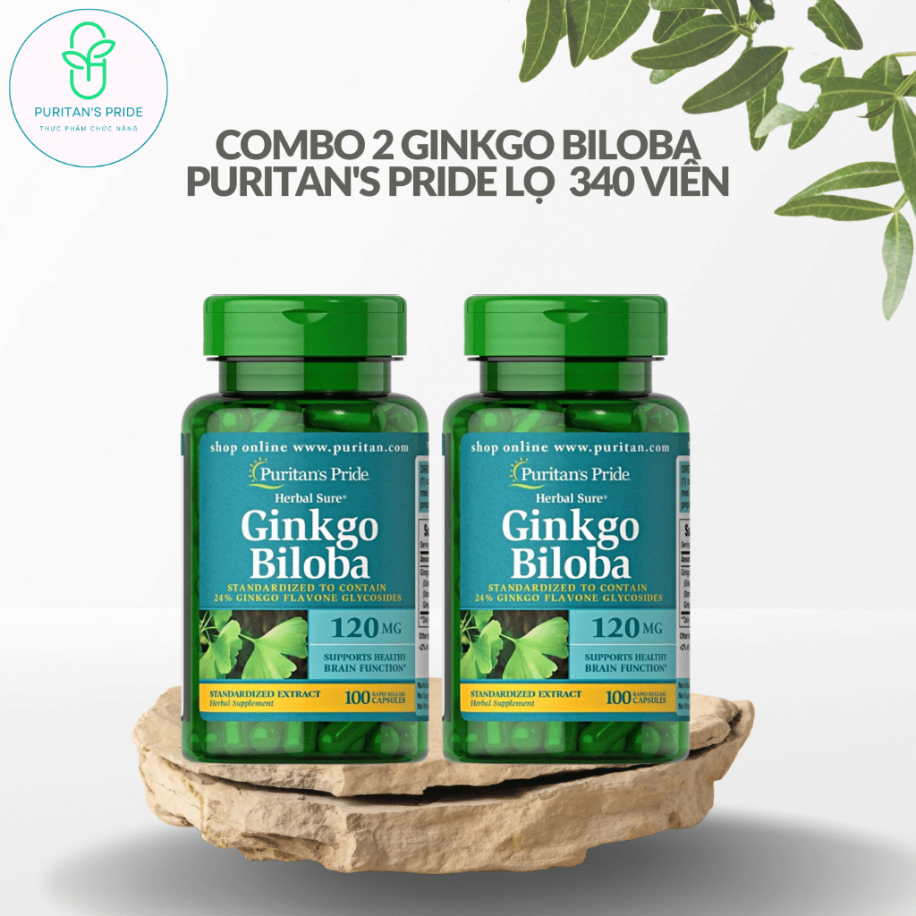 Combo 2 Lọ Tuần Hoàn Não Ginkgo Biloba Puritan's Pride 120mg, lọ 100 viên