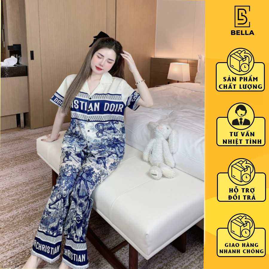 Đồ ngủ Bella.boutique0202 - Đồ mặc nhà lụa mềm,mịn áo tay ngắn-quần dài hoạ tiết đáng yêu mặc thoáng mát,dễ chịu