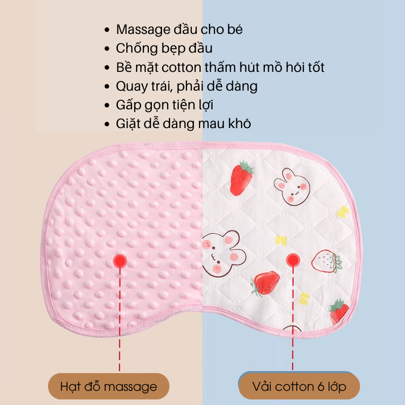 Gối xô sơ sinh gối cotton cho bé sơ sinh 25x40cm gối hạt đậu chống bẹp đầu thoáng khí sử dụng được 2 mặt