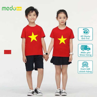 Áo cờ đỏ sao vàng Việt Nam cao cấp Medokids chất cotton 100% mềm mỏng co giãn 4 chiều thấm hút mồ hôi