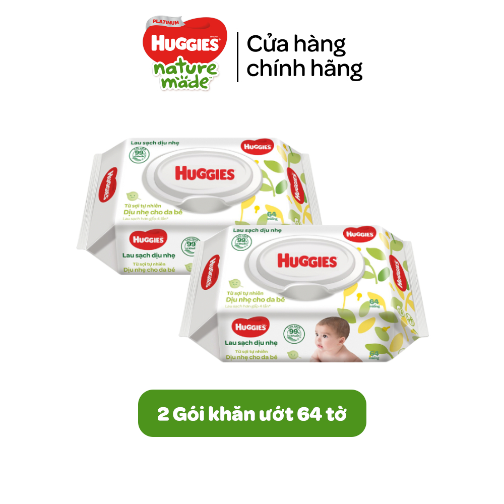 [Quà tặng không bán] 2 gói khăn giấy ướt cho trẻ sơ sinh HUGGIES (Gói 64 tờ)