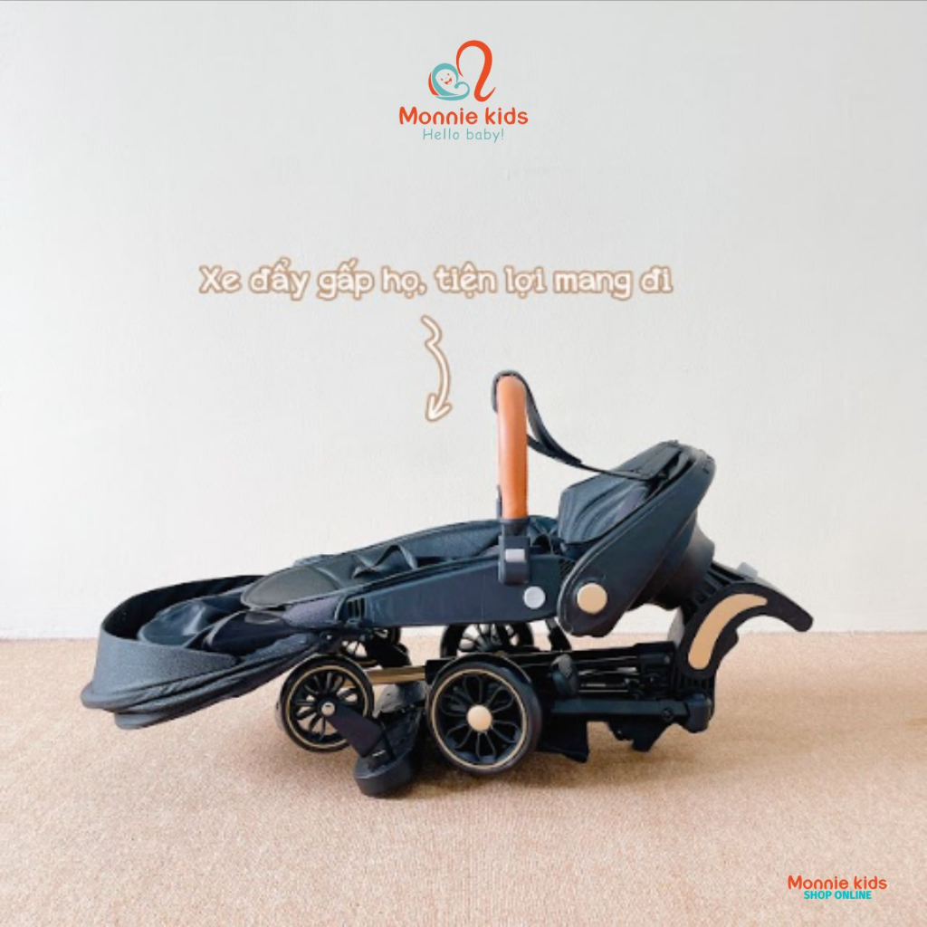 Xe đẩy gấp gọn 2 chiều cho bé Monmon 0M+, xe đẩy du lịch xoay 360 độ siêu nhẹ - Monnie Kids