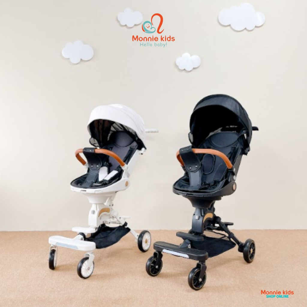 Xe đẩy gấp gọn 2 chiều cho bé Monmon 0M+, xe đẩy du lịch xoay 360 độ siêu nhẹ - Monnie Kids