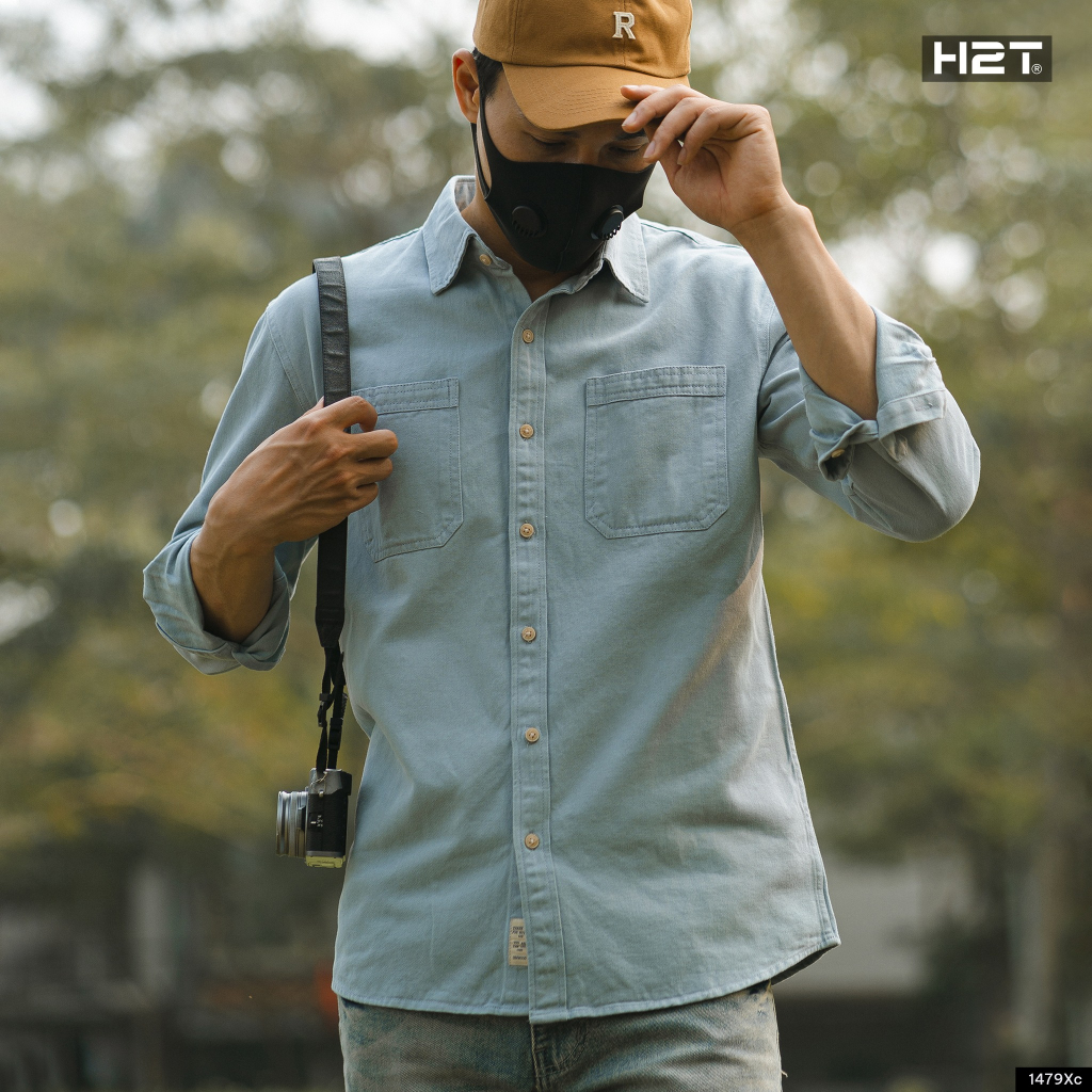 Áo Sơ Mi Nam Kaki  H2T Simwood Denim, Dáng rộng phong cách hàn quốc, 2 Túi bản to Ngực 2 Bên 1479