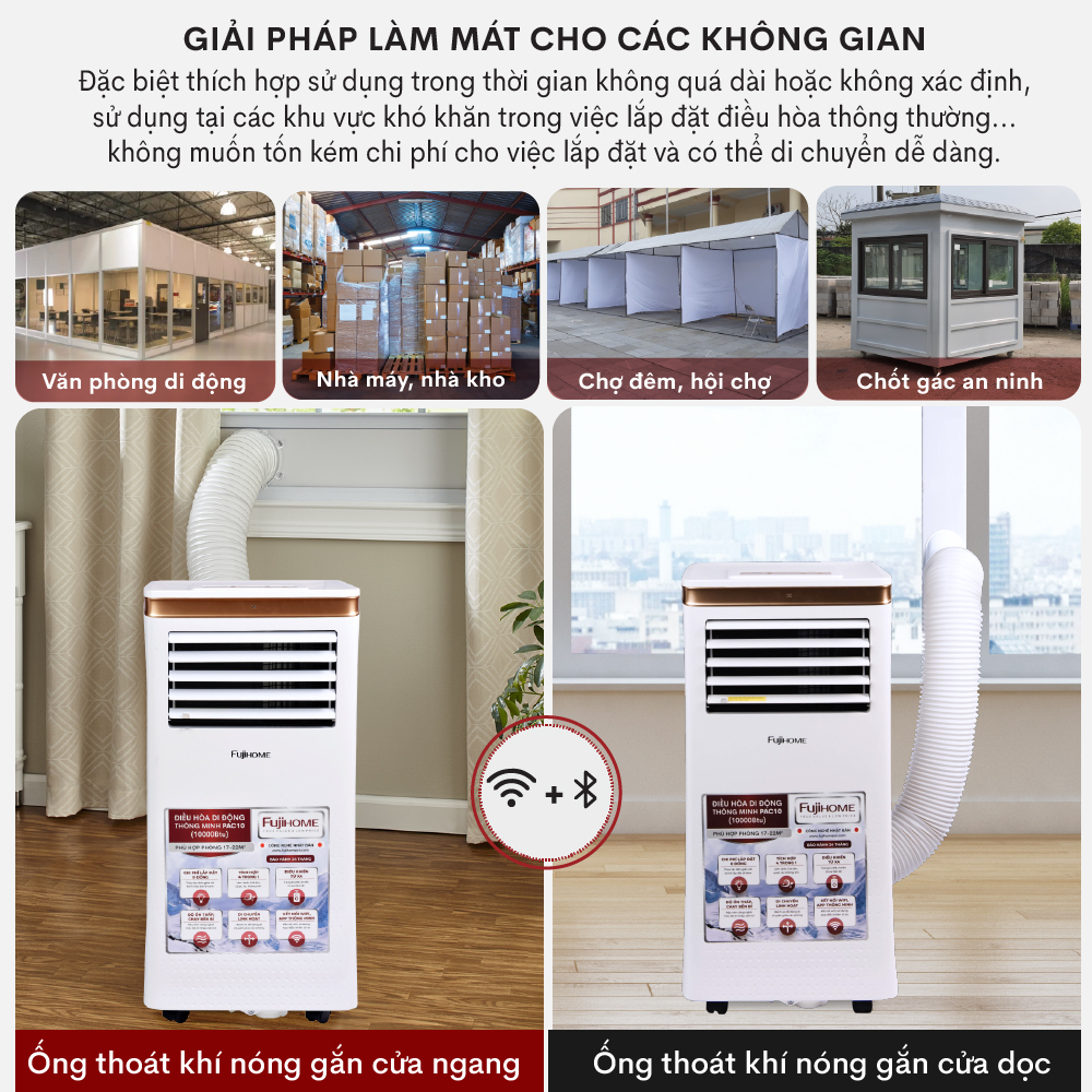 Máy lạnh di động Fujihome 7000-12000BTU công dụng làm mát,hút ẩm diện tích lớn nhập khẩu chính hãng, bảo hành 24 tháng