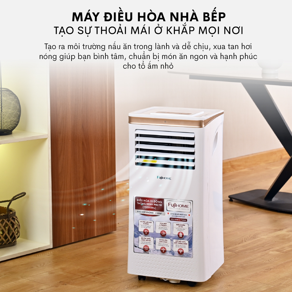 Máy lạnh di động Fujihome 7000-12000BTU công dụng làm mát,hút ẩm diện tích lớn nhập khẩu chính hãng, bảo hành 24 tháng