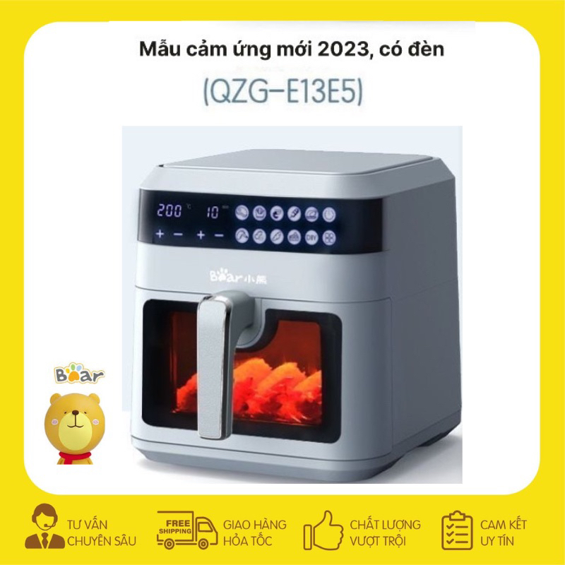 Nồi chiên không dầu Bear QZG-E13E5 to 6.5l cảm ứng toàn màn hình 9 chế độ nấu mới nhất 2023 cải tiến vượt trội