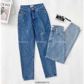 Quần jean nữ baggy VM Shop, quần bò xanh kiểu xước dọc cá tính  QJB00009