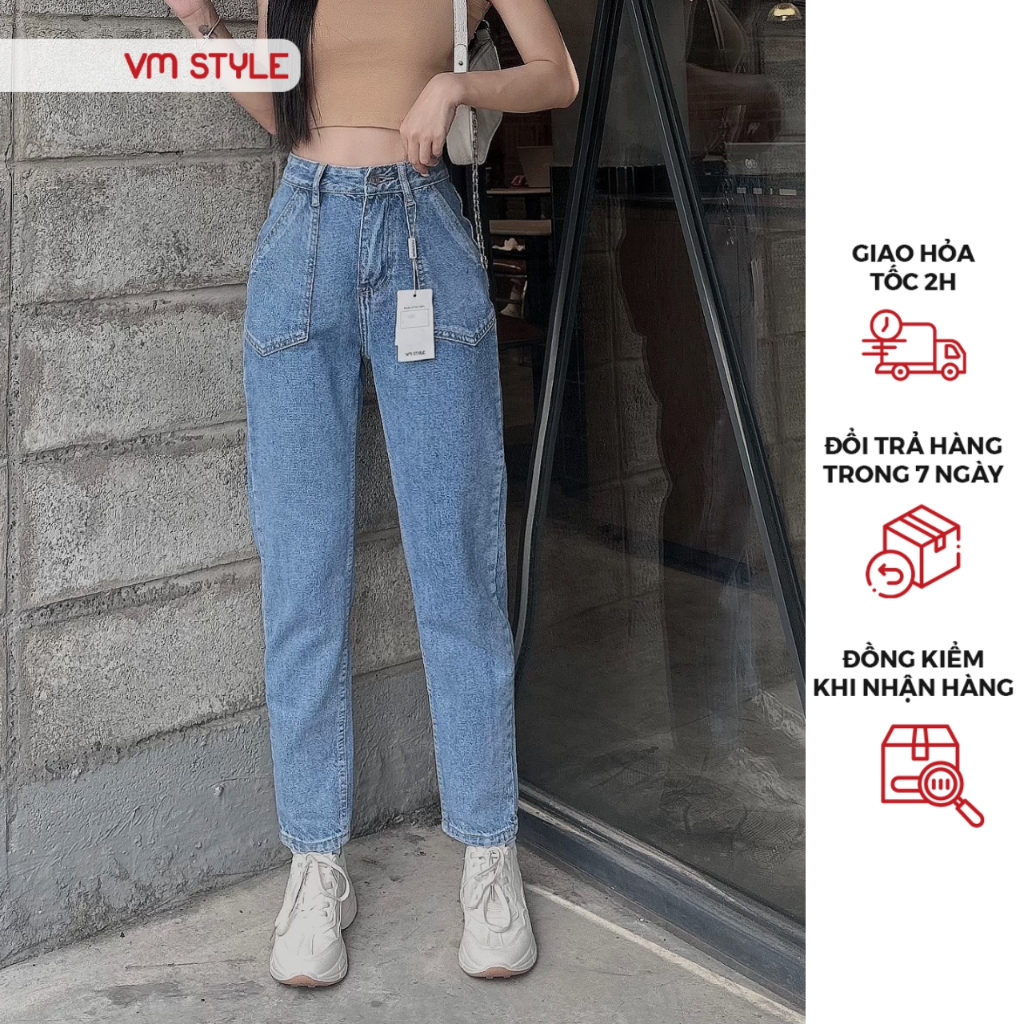 Quần jean baggy nữ VMSTYLE lưng cao túi kiểu trơn  D59-N58 QJB00019