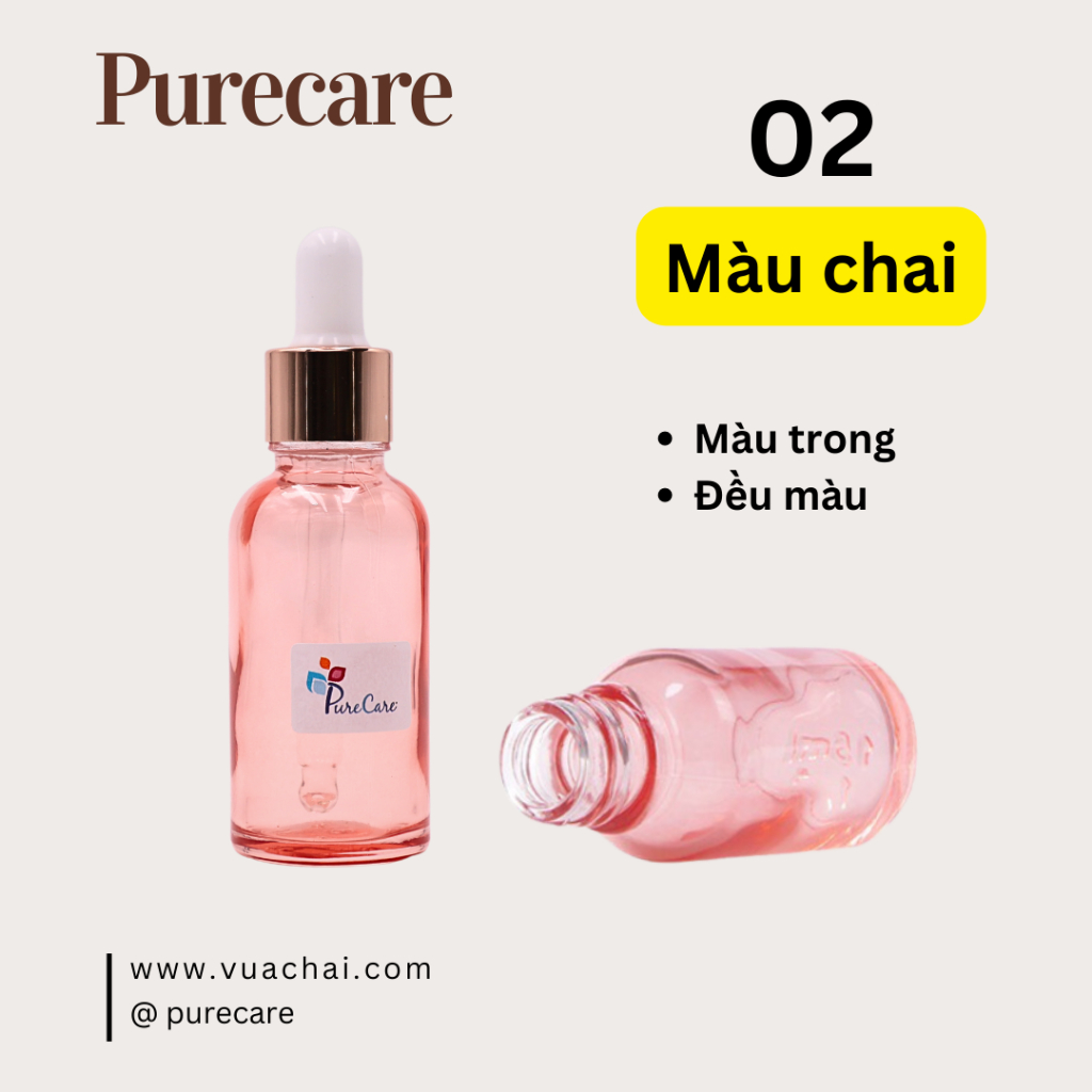 Chai serum PURECARE 3ml 5ml 10ml 15ml 20ml 30ml kiểu dáng độc đáo, nắp bóp giọt tinh dầu cao cấp