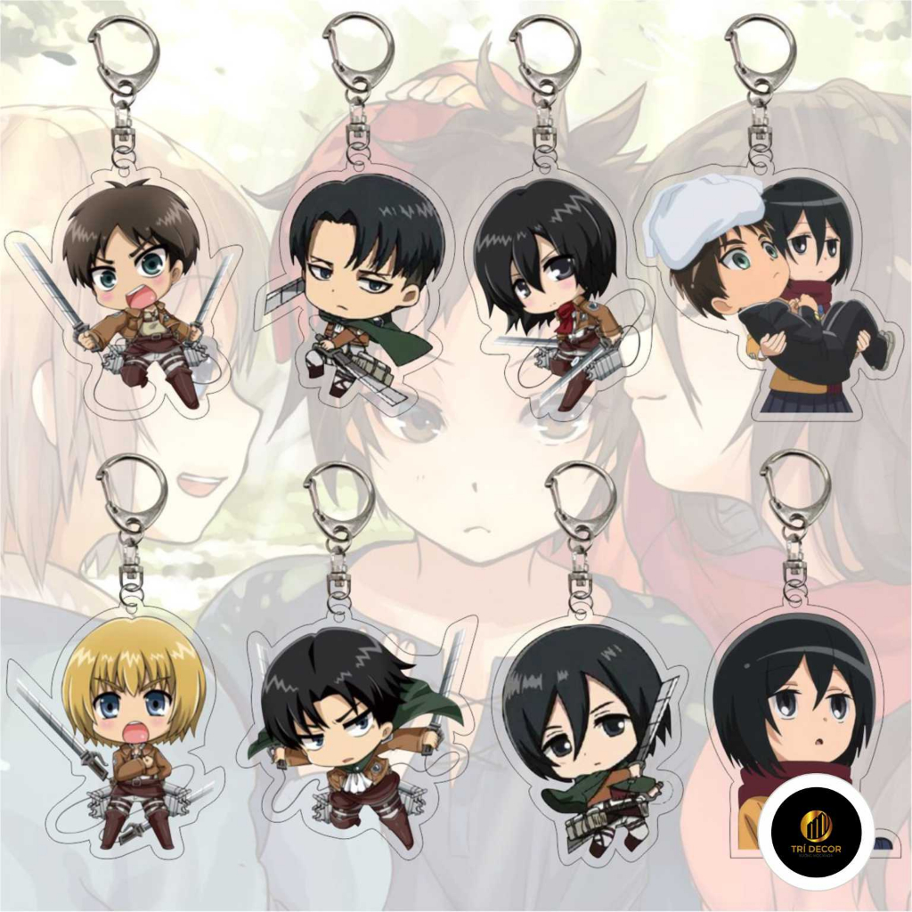 Móc Khóa Nhựa acrylic Hình Anime Attack on Titan Eren Jaeger Mikasa.Ackerman