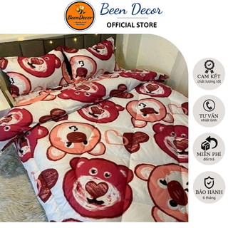 Sét 5 Món Vỏ Chăn Gấu đỏ Cotton Poly Cao Cấp - 1 ga 2 vỏ gối nằm 1 vỏ gối ôm 1 vo chăn 1m9x2m1 - Ga gối BeenDecor