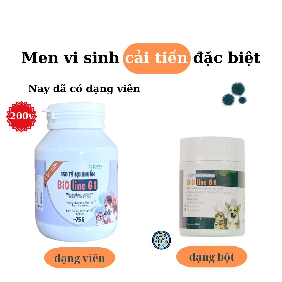 Men vi sinh BIOLINE G1 chó mèo giảm tiêu chảy, táo bón, biếng ăn, tắc búi lông, hôi phân 50gr phù thủy mèo