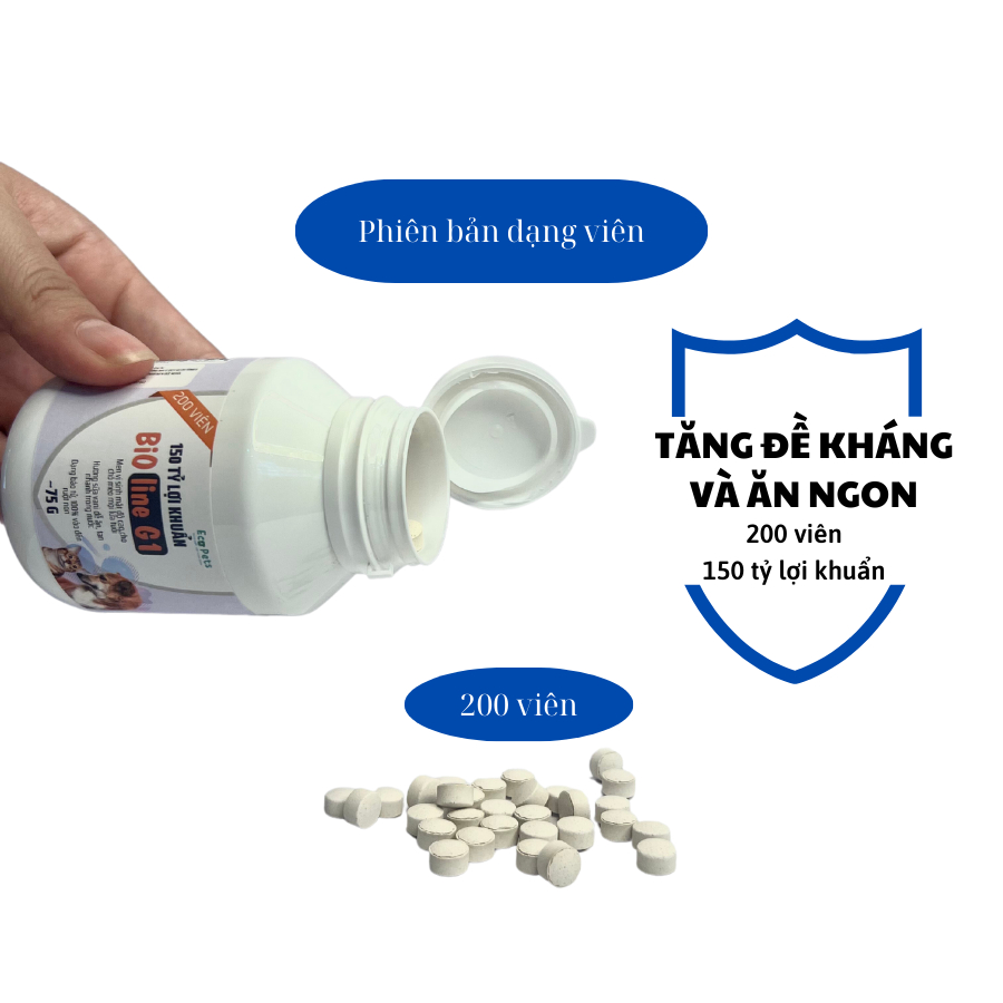 Men vi sinh BIOLINE G1 chó mèo giảm tiêu chảy, táo bón, biếng ăn, tắc búi lông, hôi phân 50gr phù thủy mèo