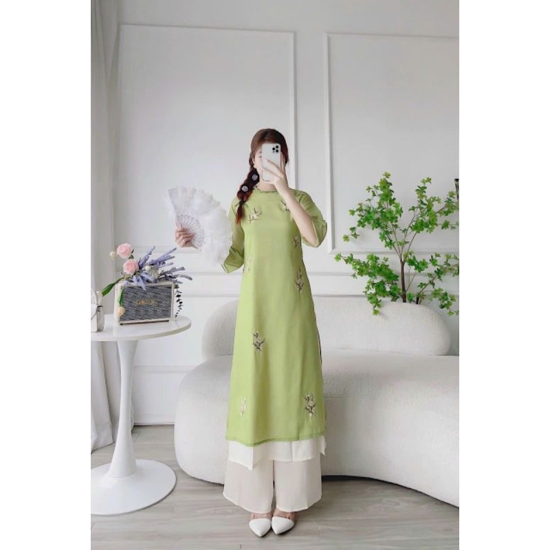 Áo Dài thuê hoa cao cấp đẹp nhẹ nhàng mềm mại hàng thiết kế TN01