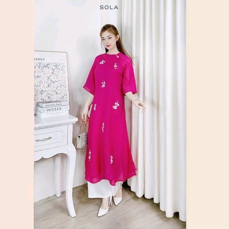 Áo Dài thuê hoa cao cấp đẹp nhẹ nhàng mềm mại hàng thiết kế TN01