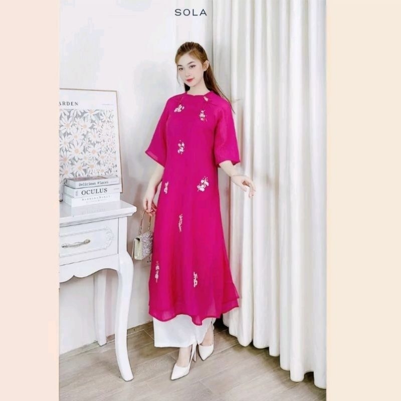 Áo Dài thuê hoa cao cấp đẹp nhẹ nhàng mềm mại hàng thiết kế TN01