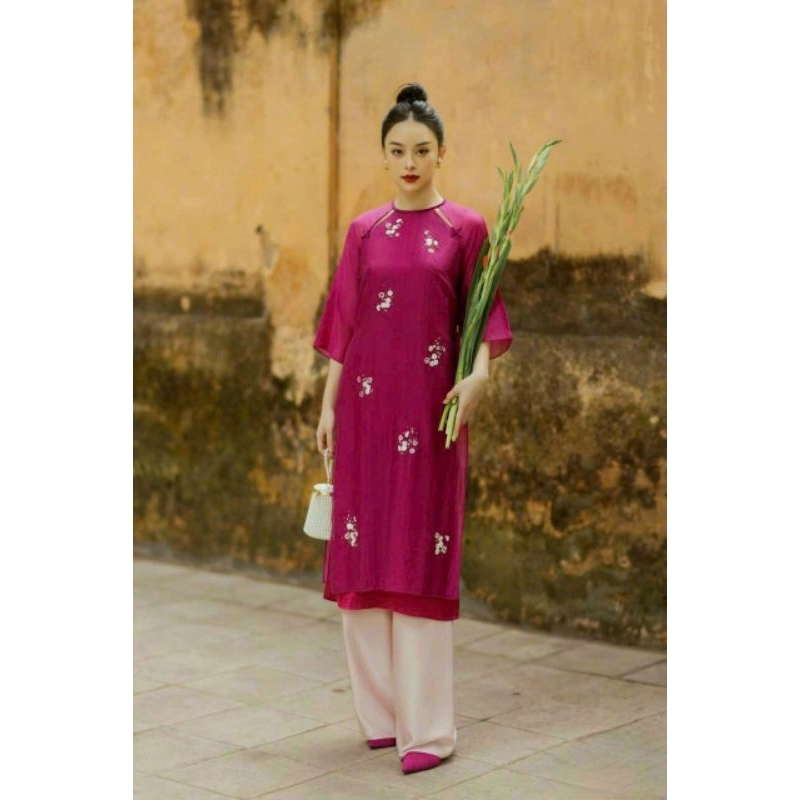 Áo Dài thuê hoa cao cấp đẹp nhẹ nhàng mềm mại hàng thiết kế TN01