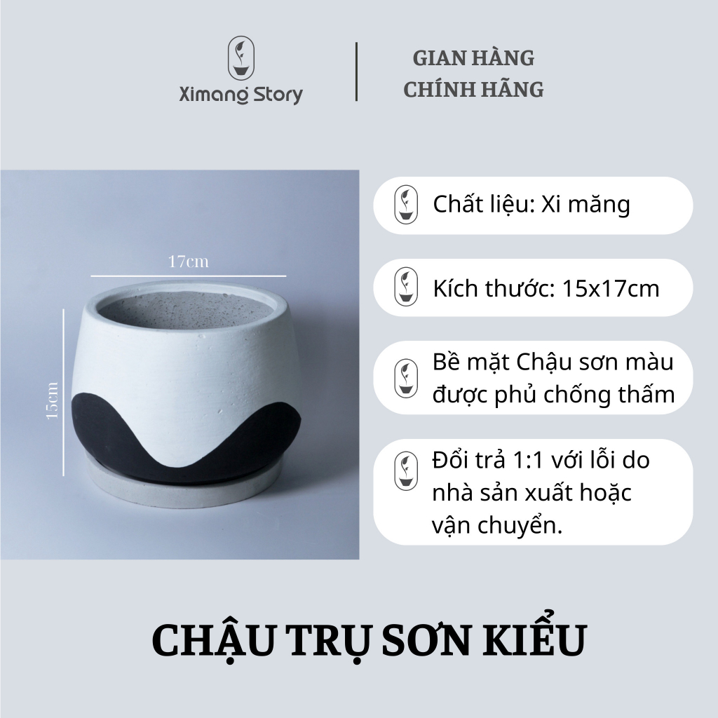 Chậu Xi Măng Dáng Bầu sơn màu