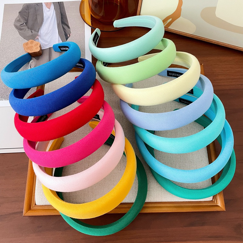 CX05 Cài tóc băng đô bờm tóc nư cài xốp màu trơn pastel xinh xắn nhã nhặn