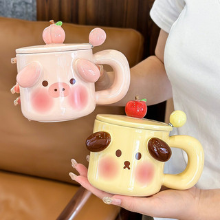 Ly cốc sứ có nắp và thìa hình con lợn dễ thương - HDCT0005