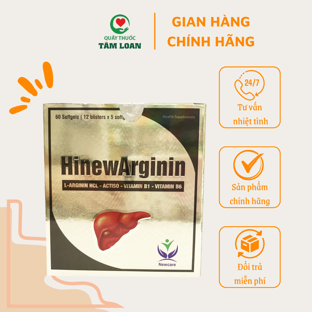 Viên bổ gan HinewArginin - Thanh nhiệt, mát gan, tăng cường chức năng gan - Hộp 60v - QT Tâm Loan