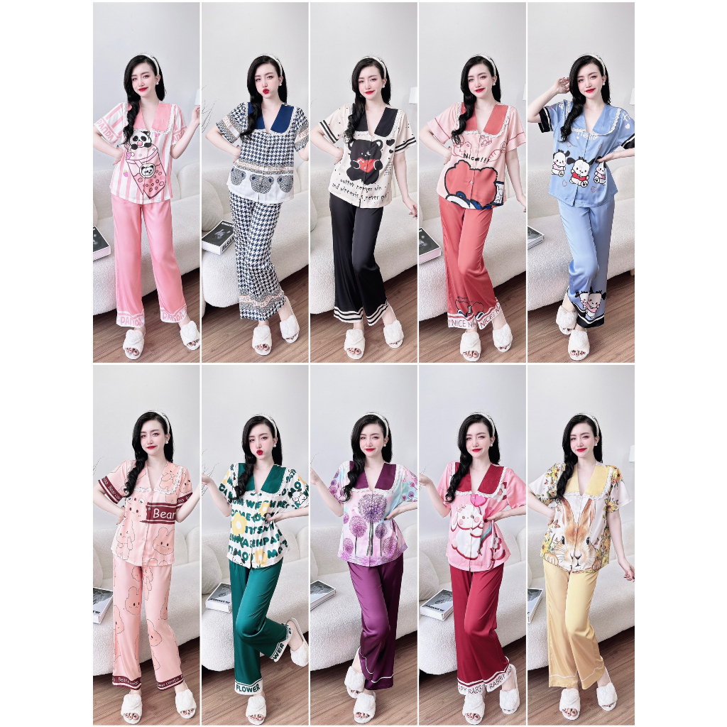 Bộ đồ ngủ nữ cao cấp VY LINH set quần dài cổ sen phối ren chất latin mặc mềm mại, thoải mái, sang trọng s1057