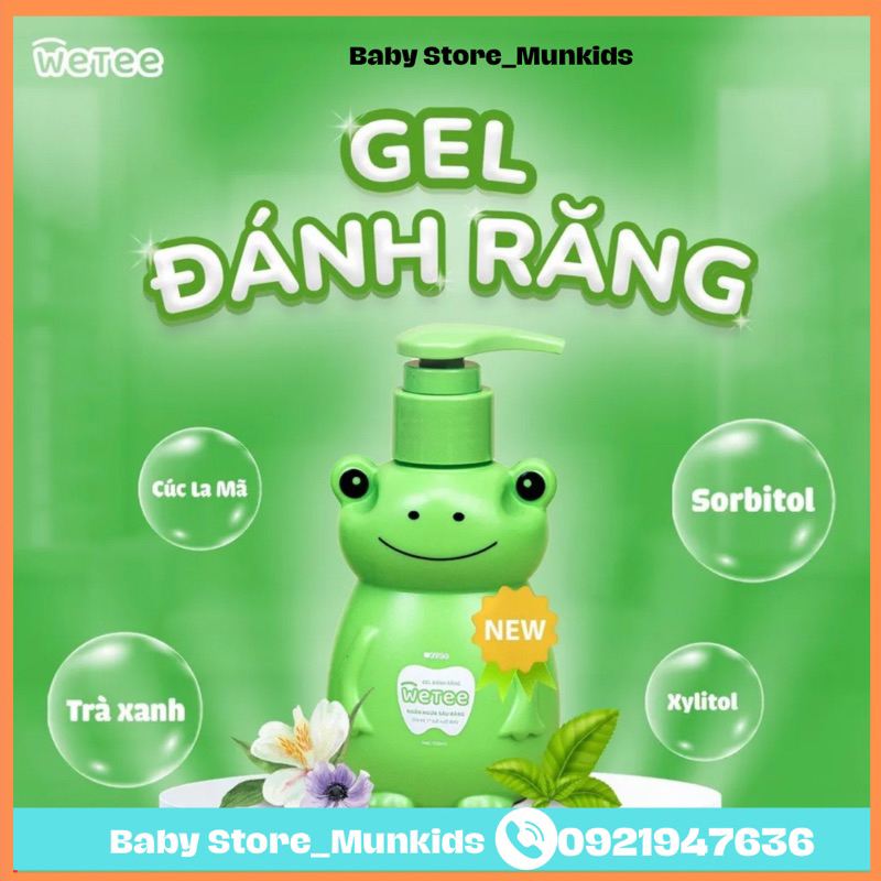 Gel Đánh Răng Wetee Cho Bé Thiết Kế Hình Ếch Dễ Thương 100ml, an toàn bé có thể nuốt đc