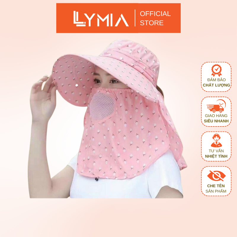 Mũ nón chống nắng LYMIA thông hơi 360 cotton kèm khẩu trang che mặt đa năng