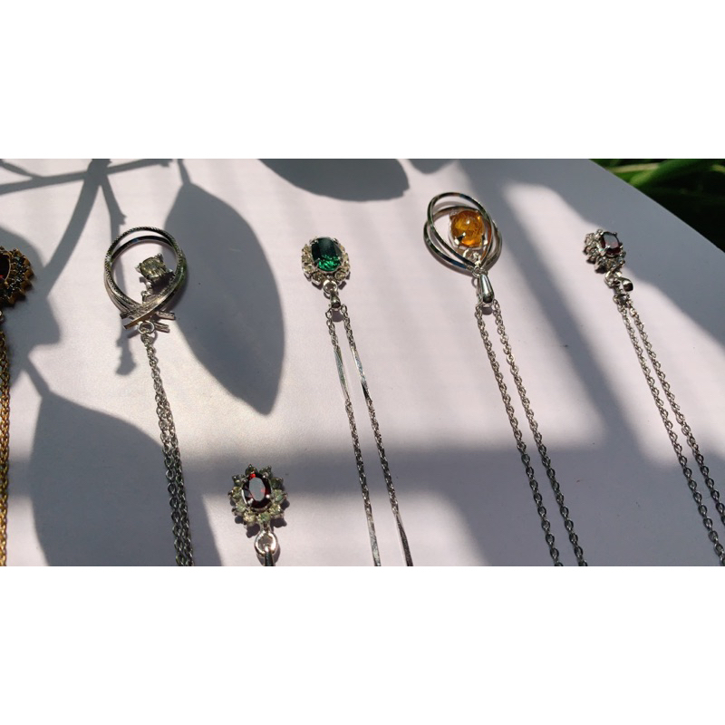 Dây chuyền mặt garnet xanh đỏ tím sáng bóng si Nhật