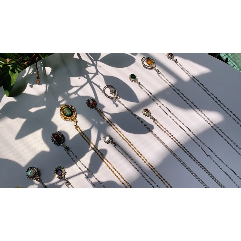 Dây chuyền mặt garnet xanh đỏ tím sáng bóng si Nhật