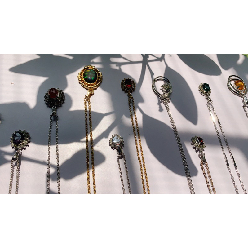 Dây chuyền mặt garnet xanh đỏ tím sáng bóng si Nhật